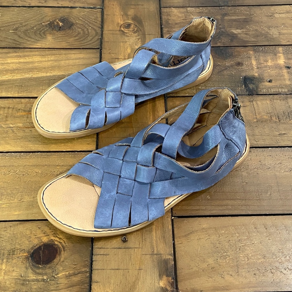 Born Womens Blue Leather Woven Gladiator Flat Sandals Back Zip BR0032934 Size 8M